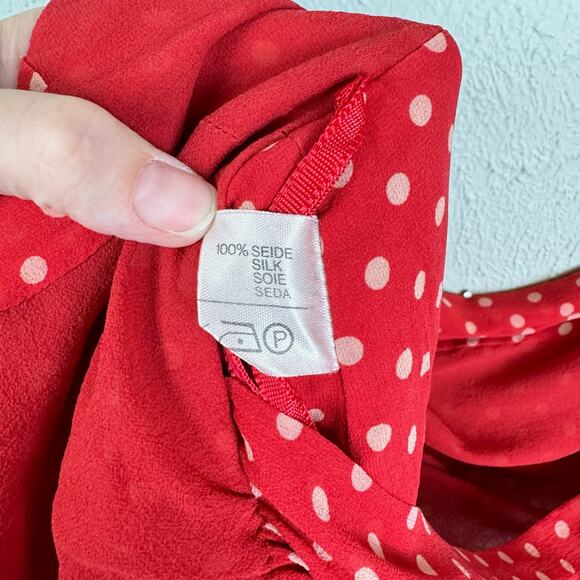 Vintage Cerruti 1881 EU 36 Red Polka Dot Sleeveless Fit & Flare 100% Silk Dress - Picture 10 of 10